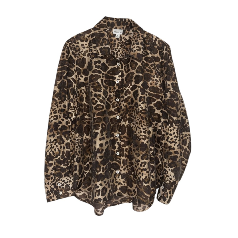 Bailey 44 Leopard Print Lyocell Blend Button Down Shirt‎ Brown Tan Womens XL